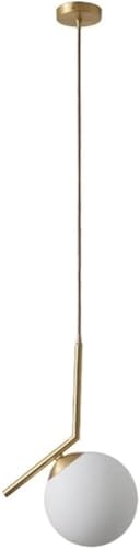 Modern Brass Pendant Light with White Frosted Glass Globe Unique