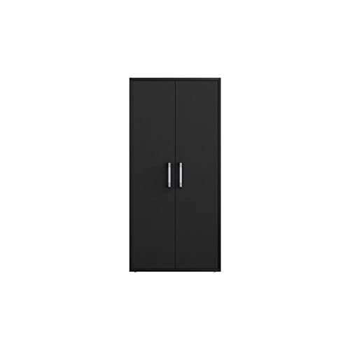 Image of Manhattan Comfort Eiffel 73.43 inch Tall Garage Cabinet with 4 Adjustable Shelves, Soft Close Doors and Stainless Steel Legs, Wooden Storage for Kitchen Pantry, Office, Laundry and Shop, Black Matte