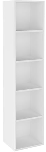 Blisswood Wooden Bookcase, 5 tier Bookshelf Storage Shelves, Cube Storage unit, Narrow shelving unit for Home, living room display shelves, bedroom and office furniture (White)