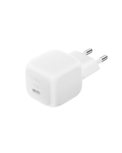 Belkin Cargador de Carga Rápida Compacto de 45W, USB-C Power Delivery para Apple iPhone 17, iPhone 16, iPhone 15 Series, Samsung Galaxy S25, Pixel 10, iPad, AirPods y Otros - Blanco