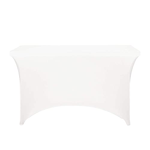 Image of FORLIFE Spandex Table Covers - Fitted 4ft Rectangular Tablecloths, Patio Table Covers, Universal for Wedding, Banquet, Party (White)