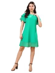 Western Women Short Polyester Round Neck Green Dress-image-39