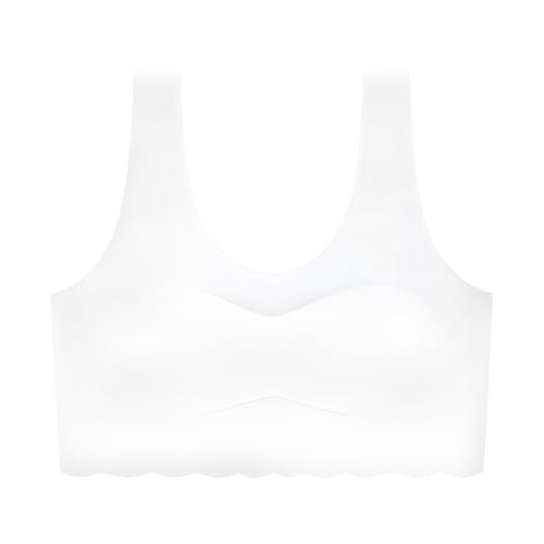 Teen Girls Seamless Bras Tween U Neck Training Bra with Padding Kids Comfort Soft Athletic Crop Top Sport Underwear 2026 Trendy Holiday Beach Vacation Clothes, A-White, Size 12-14 Years