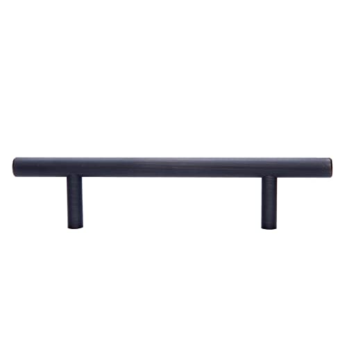 Image of South Main Hardware Euro Bar Cabinet Drawer Pull Handle (3 /8 inch Diameter), 6.38 inch Length (4 inch Hole Center), Oil Rubbed Bronze, Mounting Hardware Included, 10-Pack