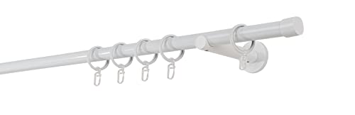 Ondeco - Gardinenstange auf Maß 20mm Cap 1-lauf Vorhangstange Wandträger 12cm Stilgarnitur mit Ringen für Vorhänge - Weiß - 100cm