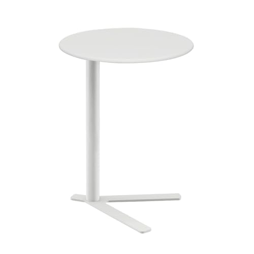 Mesa Auxiliar Moderna de Metal en Forma de C, Redonda de Acero al Carbono de 48 cm para sofá o mesita de Noche, Elegante Mesa Auxiliar con Base en Forma de V, Altura de 56/69 cm (Blanca, 48