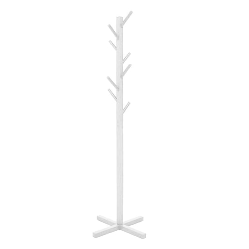 Image of Ash & Roh Natural Wooden Coat Rack Stand With Hooks Adjustable Height, Easy Assembly, Sturdy Solid Base for Coats, Hats, Handbags Entryway, Hallway, Bedroom, Office (White, 92-1)
