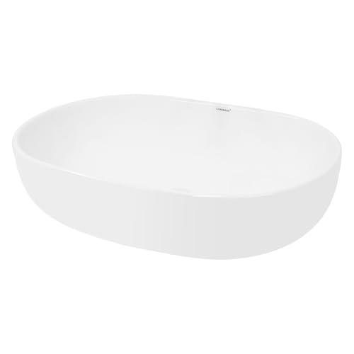 LuxeBath Waschbecken Keramik 600 x 420 x 145 mm oval, Weiß, Aufsatzwaschbecken für Badezimmer und Gäste-WC, Aufsatzbecken im modernen Design, Waschtisch Waschschale Waschplatz Handwaschbecken Becken