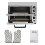 Horno de pizza eléctrico de 2 pisos, ajustable hasta 350℃, temporizador de 1 a 60 minutos, horno de horno de ladrillo gastro de acero inoxidable, capacidad 20L por piso, horno de encimera para pizza