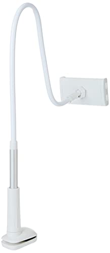 Image of Amazon Basics Universal Mobile & Tablet Holder 360 Rotation, Long Flexible Alloy Arm | Stand for Desk, Table, Bed, Kitchen, Bathroom for 4.6-Inches to 10.4-Inches Tablet /Smartphones (White) Tabletop