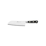 Sabatier, Ideal Nóż Santoku W 100% Kuty, Wyprodukowany We Francji, 18 Cm, Ostrze Ze Stali Nierdzewnej Z Rowkami I Mosiężne Nity, Idealny Do Precyzyjnego Krojenia, Rozdrabniania I Siekania
