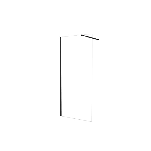 AICA Walk in Mampara de ducha frontal 1 hoja sin marco exterior, Cristal templado antical 5mm con Barra 73-120cm,Perfil Negro Mate,(780-800) x1900mm