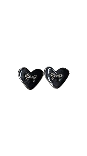 Image of Black Coquette Heart Bow Stud Earrings - Dainty & Edgy Jewelry