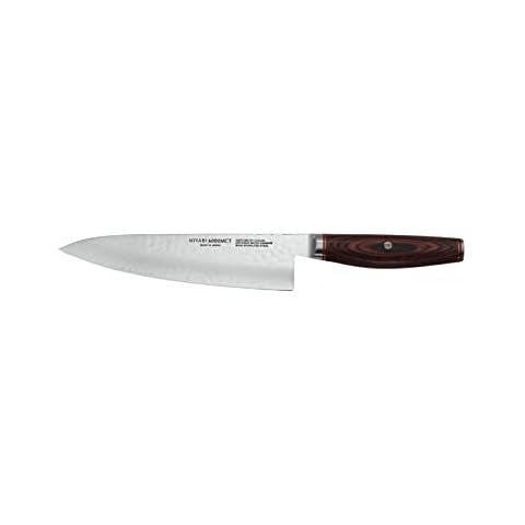 MIYABI Artisan 8-inch Chef’s Knife, Made in Japan, Sharp Hanbazuke Finish, Pakka Wood Handle Cover