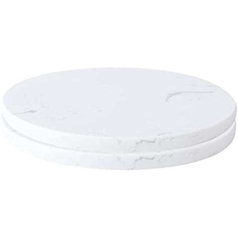 2pc Marble Cheese Tray Round Cutting Boarding Gray White 8in Cover