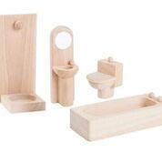 PlanToys Wooden Classic Line of Dollhouse Furniture- Bathroom Set (9014) | Sustainably Made from Rubberwood and Non-Toxic Paints and Dyes | PlanNatural Classic Wooden Toy Collection