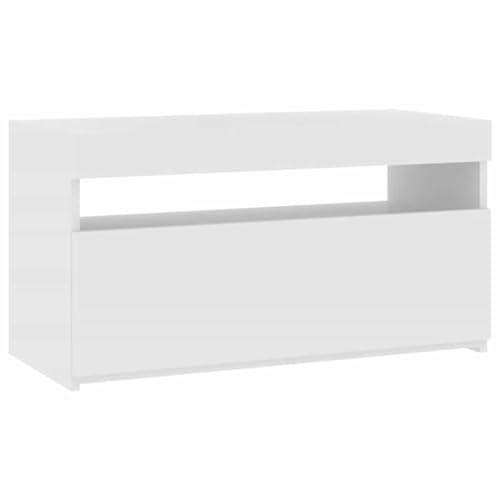 vidaXL TV Schrank mit LED-Leuchten Lowboard TV Möbel Tisch Board Sideboard Fernsehtisch Fernsehschrank HiFi-Schrank Weiß 75x35x40cm