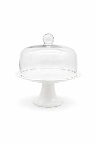 LEONARDO LUXURY HOME DESIGN Alzata Torta Porcellana Bianca Ø 31 cm con Cupola Vetro Trasparente Piatto Porta Dolci con Campana Ideale Torte Crostate Biscotti Dessert (Classica)