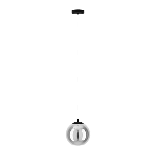 Eglo lámpara colgante Ariscani, luminaria de techo para mesa de comedor, candil de metal en negro y cristal ahumado en negro transparente, iluminador de comedor colgante, E27, Ø 20 cm