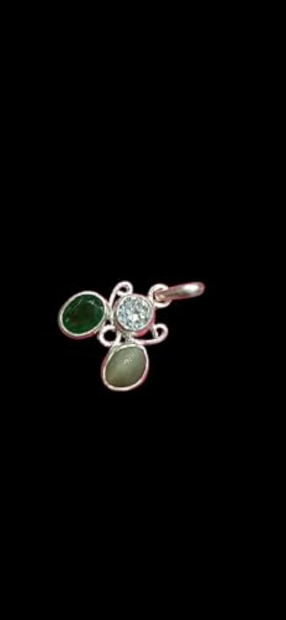 Natural Emerald & Cat's Eye German Silver Combination Pendant