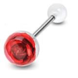 Tongue Rings 316L Surgical Steel Barbell with Metal Rose Embedded in Clear Ball Top 5/8 10mm Body Accentz®