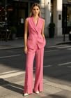 Women's 2 Piece Pant Suit Double Breasted Vest Blazer Split Wide Leg Pants Summer Casual Work Office Outfit
