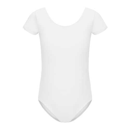 HIPPOSEUS Maillot de Ballet Danza para Niña Manga Corta Ballet Body Leotardos Danza Clásico Gimnasia Ritmica, AM0019DX-Blanco,6-8 años