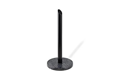 Roomoxie Marble Paper Towel Holder Stand Angled Black Steel Rod With Natural Black Marble Base, Paper Towel Holder Countertop 13 Inch - Heavy Duty Weighted Black Paper Towel Holder #TOP7