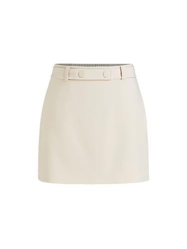 CIDER Womens Mini Skirts Solid High Waisted with Belt & Pockets Workwear Beige