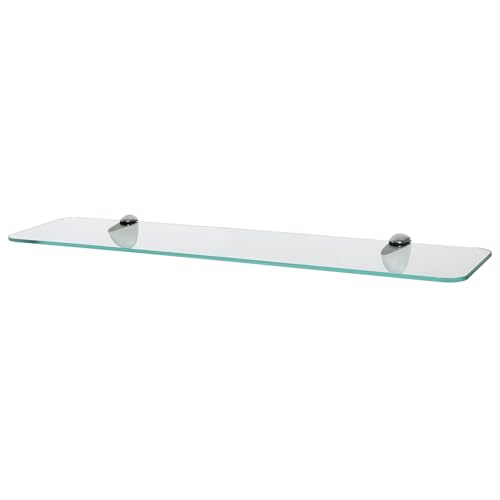 Harbour Housewares Rounded Floating Glass Bathroom Shelf - 60cm - Clear/Chrome - 1x Wall-Mounted Kitchen Bedroom Shower Room Décor Caddy Towel Storage Organiser Shelving Rack with Brackets