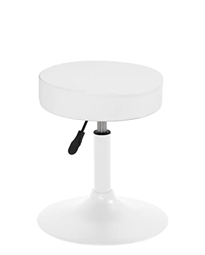 KAYELLES Tabouret de Travail Bureau sans roulettes, épais siège Rond Simili Cuir rembourré, Hauteur réglable 43 à 57 cm, Large Base métal Anti dérapant YU (Blanc)
