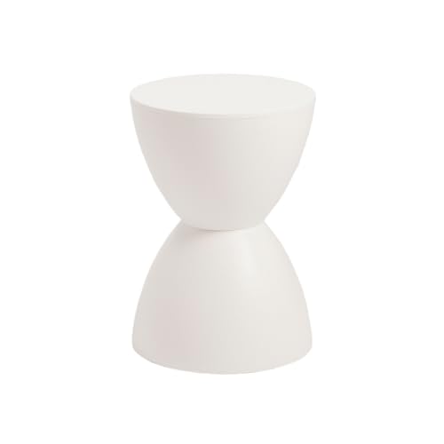 Euro Style Sallie Indoor/Outdoor Stool or End Table | Modern Hourglass Accent Style | UV- Protected Plastic Extra Seating or End Table for Patio, Balcony, Poolside, Entryway, or Living Room | White