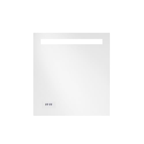 Image of Kohler Forefront Rectangular Light Mirror for Bathroom 600mm X 650mm (24 inch x 26 inch) LED Mirror for Wash Basin- Anti-Steam & Digital Mirror Clock Display - Touchless Control - High Definition Reflection