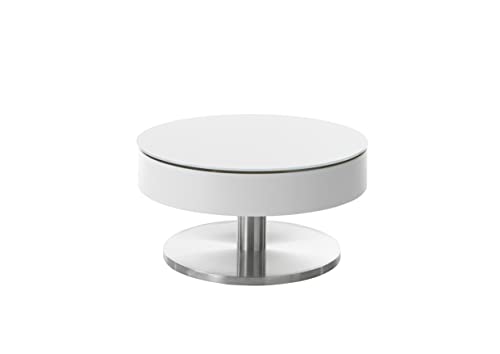 Robas Lund Couchtisch Rund weiß, Wohnzimmertisch Edelstahl gebürstet,...