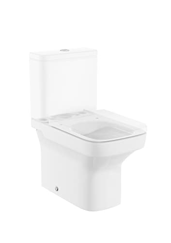 Roca A34278L000 - Taza compacta Rimless adosada a pared con salida dual para inodoro de tanque bajo Dama Compacto, color Blanco (ASIENTO Y CISTERNA NO INCLUIDOS)