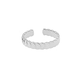 Anillo abierto de plata de ley con diamantes y escamas de pescado para mujer simple -J0530