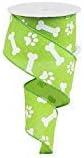 Paw Print & Dog Bone Wired Edge Ribbon, 10 Yards (Lime Green, White, 2.5 Inch) image 4
