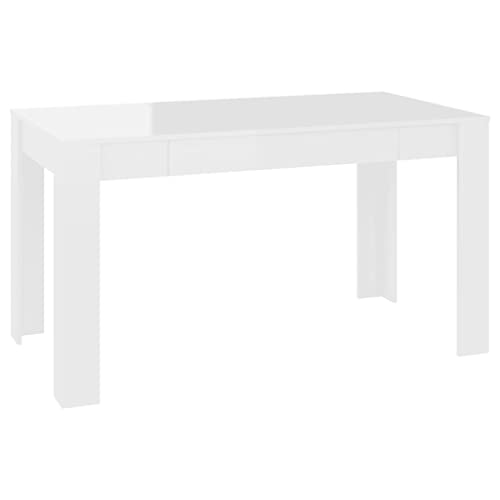 vidaXL Table de Salle à Manger Table à Dîner Table de Repas Meuble de Cuisine Table de Cuisine Maison Intérieur Blanc Brillant 140x74,5x76cm Aggloméré
