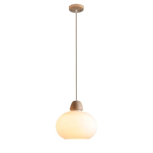 Pendant Light,Cream Dome Glass Hanging Lamp Wood Ceiling Suspended Lights, Single Island Lighting for Kitchen, 7" Bedroom Bedsid