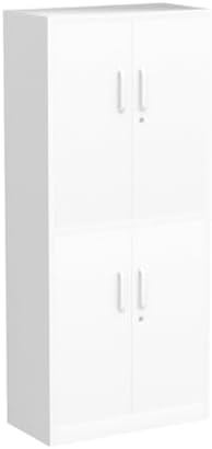 Metal Storage Locking Cabinet with 4 Doors and 2 Adjustable Shelves,72" Lockable Garage Tall Steel Cabinet,for Home Office,Living Room,Pantry,Gym,Commercial Storage (White)