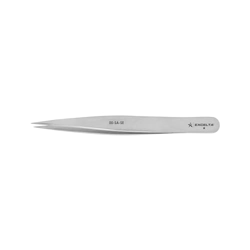 Excelta Straight Medium Point Tweezers, Serrated Tips, Anti-Magnetic Stainless Steel, Ideal for General Purpose Use, 4.5” Length, Basic