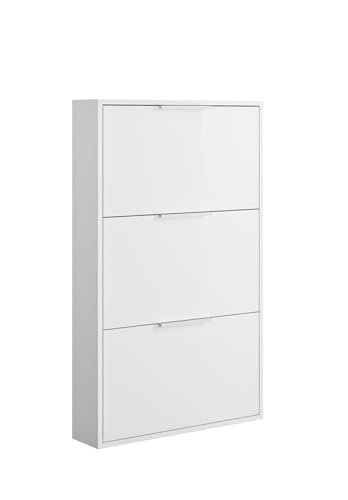 AVANTI TRENDSTORE - Paciano - Scarpiera in legno laminato nel colore bianco lucido con 3 vani a ribalta. Dimensioni LAP ca. 65x105,5x15cm