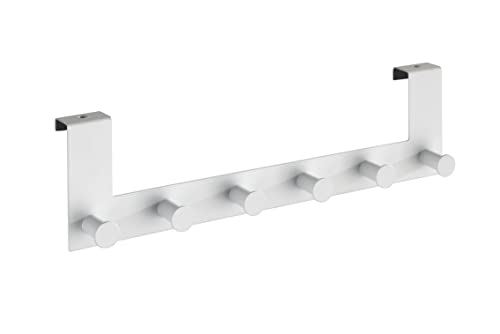 WENKO Türgarderobe Mod. Celano, Hakenleiste mit 6 Haken aus lackiertem Stahl für Türfalzstärken bis 2 cm, schwere Qualität, 39 x 11 x 5,5 cm, Weiß