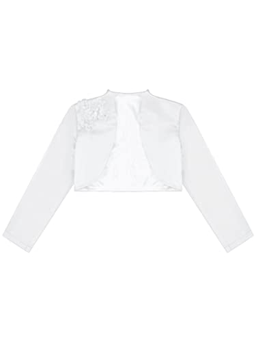 Sholeno Kids Girls Flower Satin Cardigan Long Sleeve Open Front Cropped Jacket Bolero Shrug Wedding Party Cape3