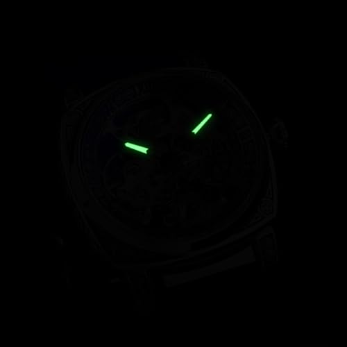 Image of FORSINING Fancy Watches for Men, Square Retro Mechanical Watch Self-Wind Carved, Gear Movement Golden Skeleton Automatic Watches Vintage Leather Strap Wrist Watch