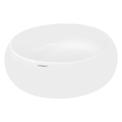 ECD Germany Vasque à Poser Lavabo Salle de Bain - Ø 350 x 120 mm - en Céramique - Rond - Blanc - Vasque Salle de Bain Lave-Mains Évier - Lavabo à Poser -...