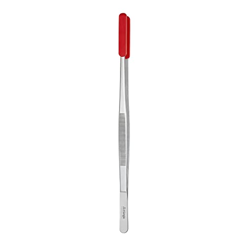 triangle Barbecue Tweezers with Red Silicone Tips - 13.8 in. (35 cm) - Stainless Steel Culinary Tweezers for Precise Grilling, Plating & Serving - Dishwasher Safe