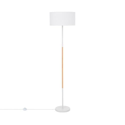 LEDKIA LIGHTING - Lámpara de Pie Silinda | Estilo Nórdico | Acabado en Madera y Metal | Ideal para Salón y Dormitorio | Compatible con Bombilla LED E27, Blanco, Textil, Metal