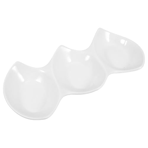 MUELODSIC 陶磁器製三連仕切り皿 多機能調味料皿とソースディップ用 白色レストラン用配膳ボウル