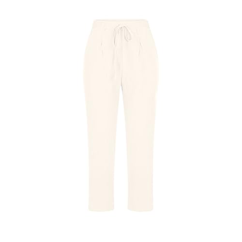 Image of ABABC Linen Capri Pants for Women Casual Straight Wide Leg Capri Pant Loose Lightweight Drawstring Beach Cropped Trousers
